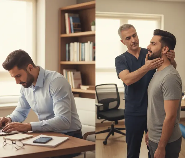 گردن درد ناشی از کار با موبایل و لپ‌تاپ چگونه درمان می‌شود؟